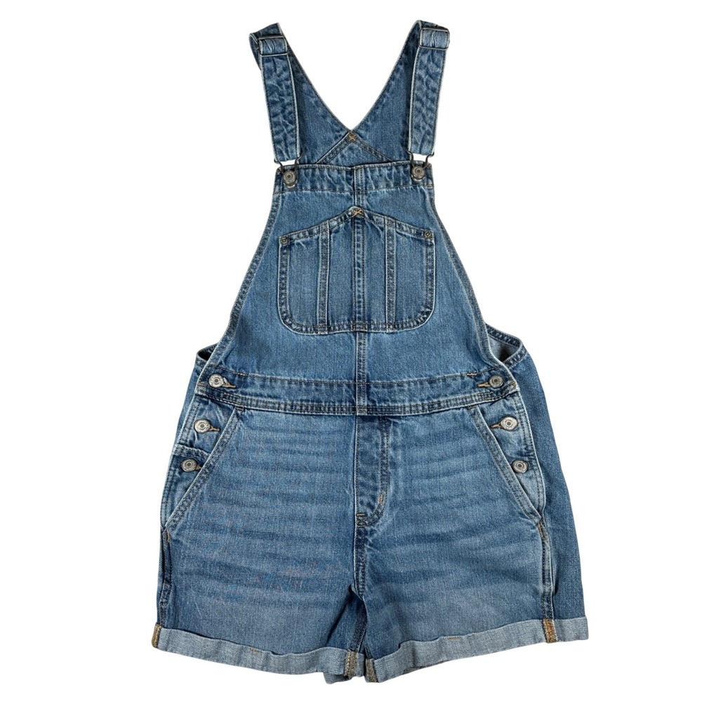 Old Navy Blue Denim Shortalls Overalls Size S Medium‎ Wash Cotton 1166